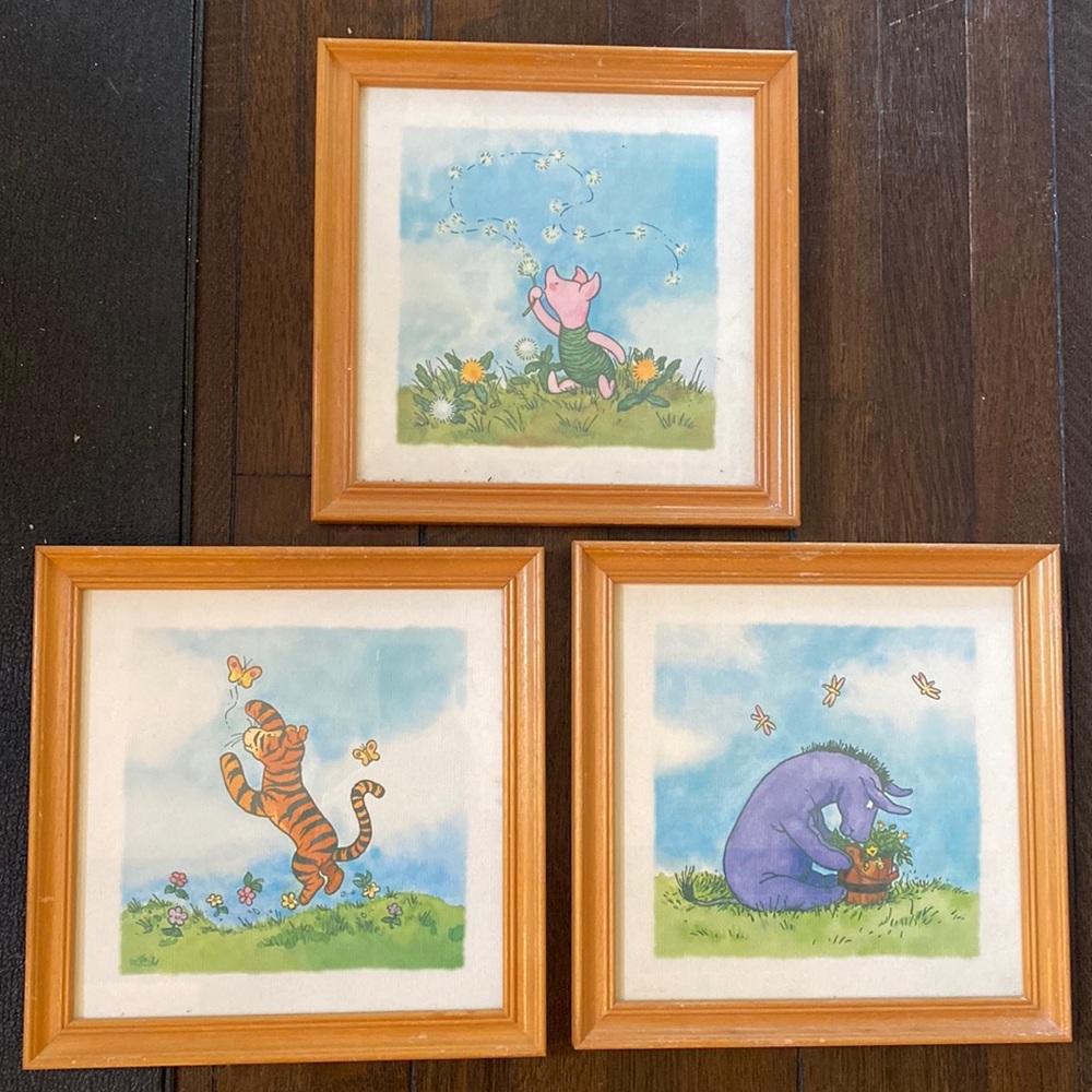 Vintage Classic Winnie the Pooh framed artwork, set of 3